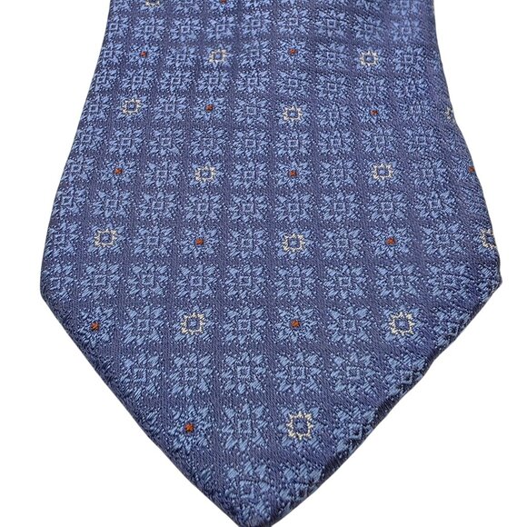 Marc Allen Designer Luxury Men's Blue Geometric 100% Silk Tie Necktie Italy - Picture 7 of 7